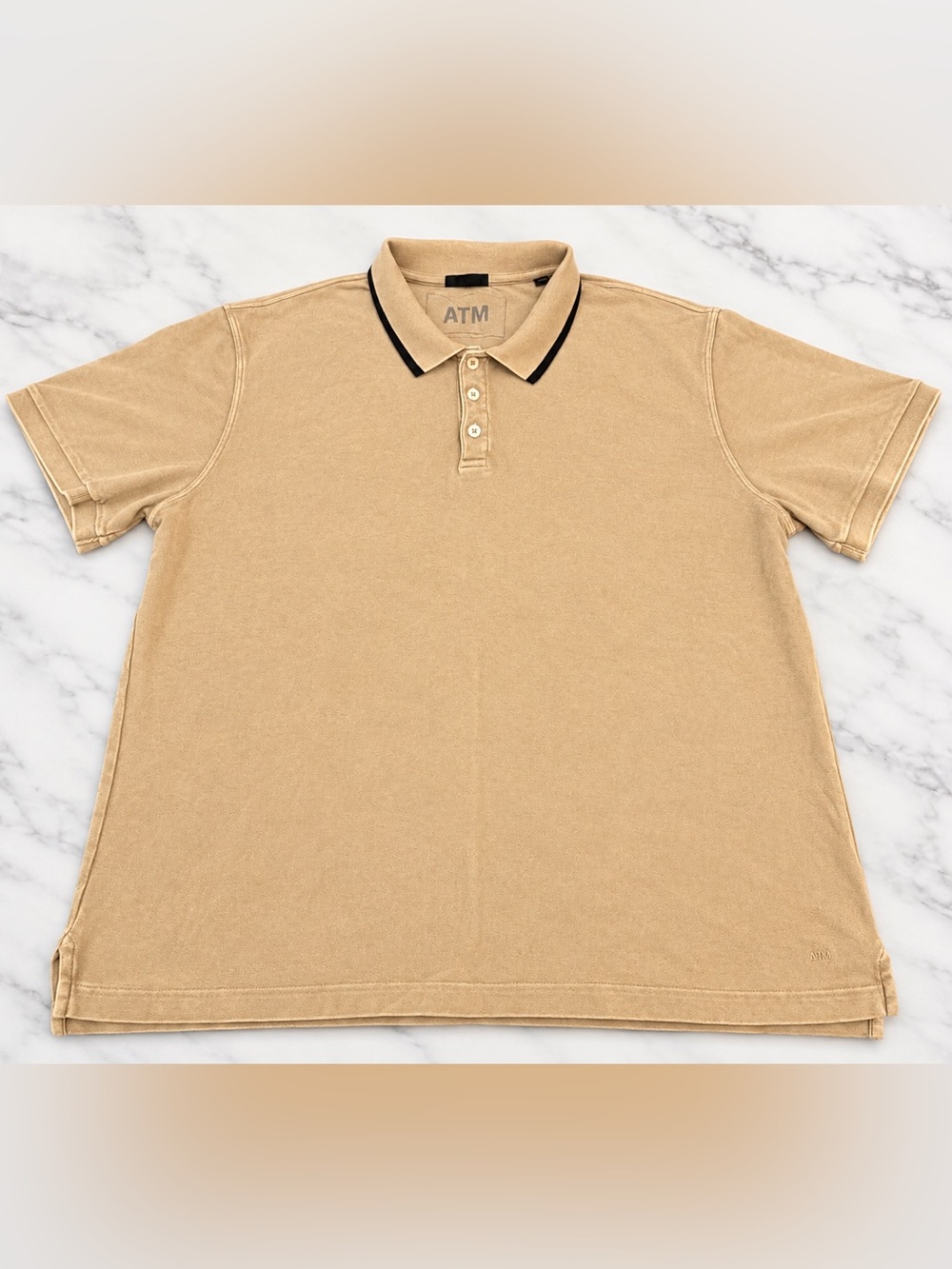 ATM Anthony Thomas Melillo Beige Polo Shirt with Black-Trim Collar